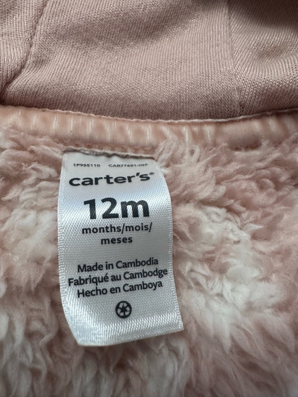 Carter’s Pink Teddy Fleece Bear Ear Jacket 12M - Picture 5 of 6